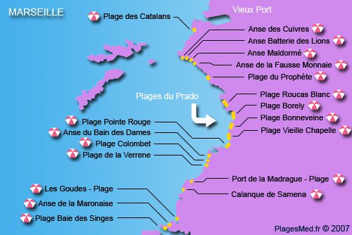 Carte des plages de Marseille 